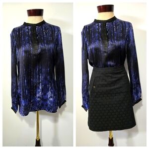 Robert Graham 100% Silk Blue/black Kemia Blouse. Size Medium